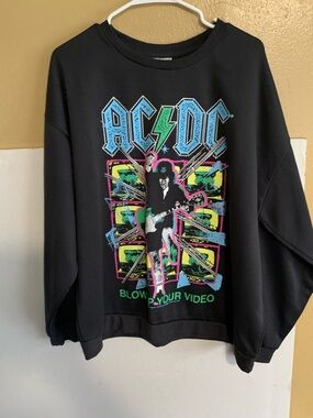 AC/DC Black Sweatshirt with Neon Blue, Green, Pink and Yellow Graphic